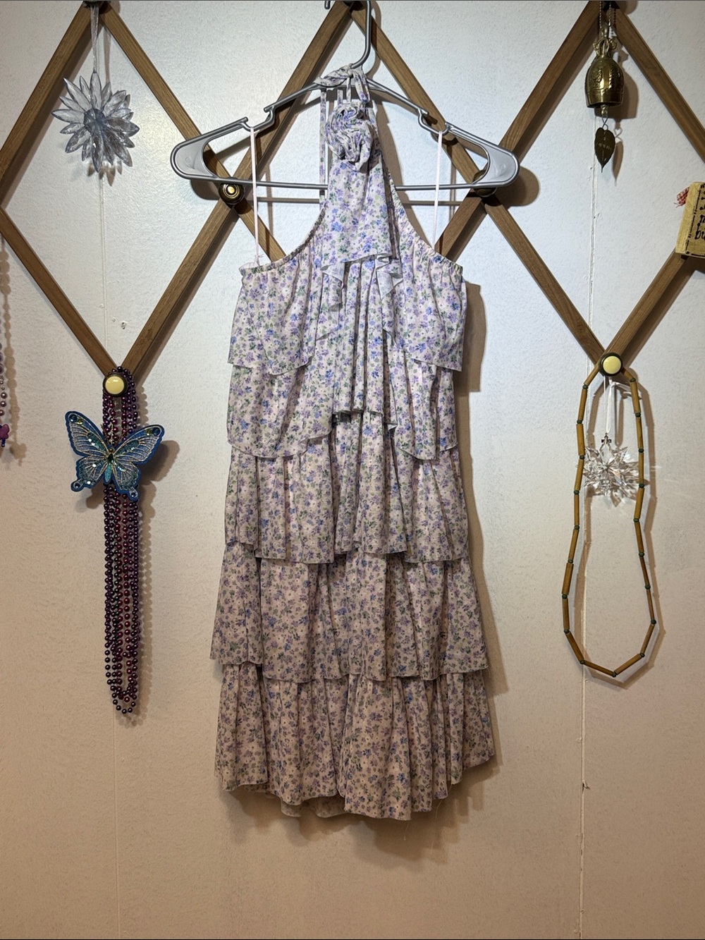 Altar'd State Lavender Floral Ruffled Backless Halter Dress